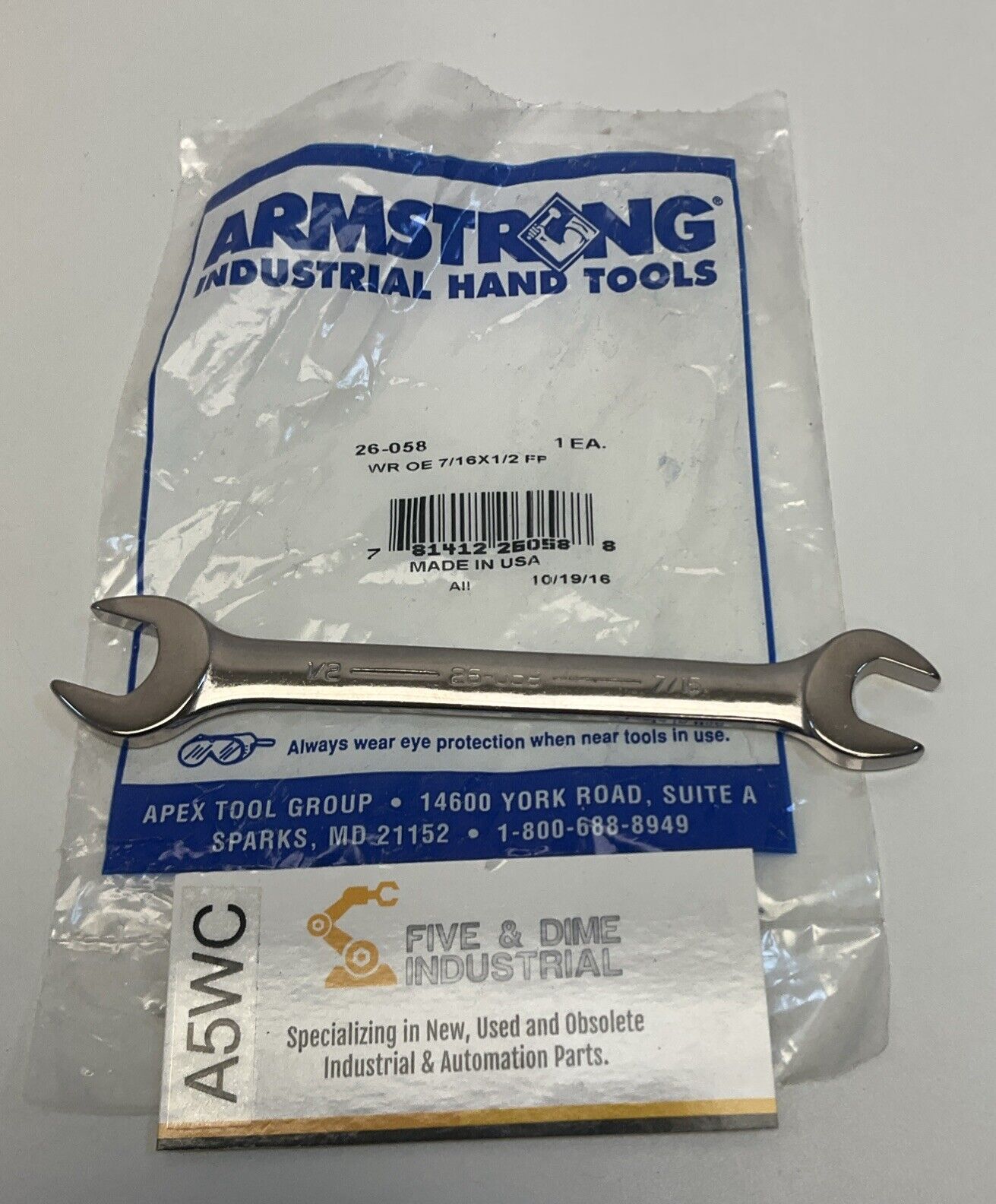 Armstrong 7/16 X 1/2”  Open Combination Wrench 26-058