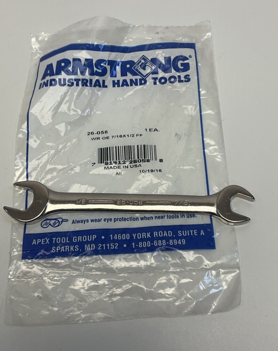 Armstrong 7/16 X 1/2”  Open Combination Wrench 26-058 - 0