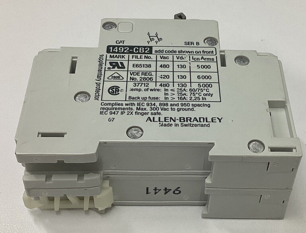 Allen Bradley 1492-CB2H250 New Ser. B DIN Mount Circuit Breaker 25 Amp (BL103)