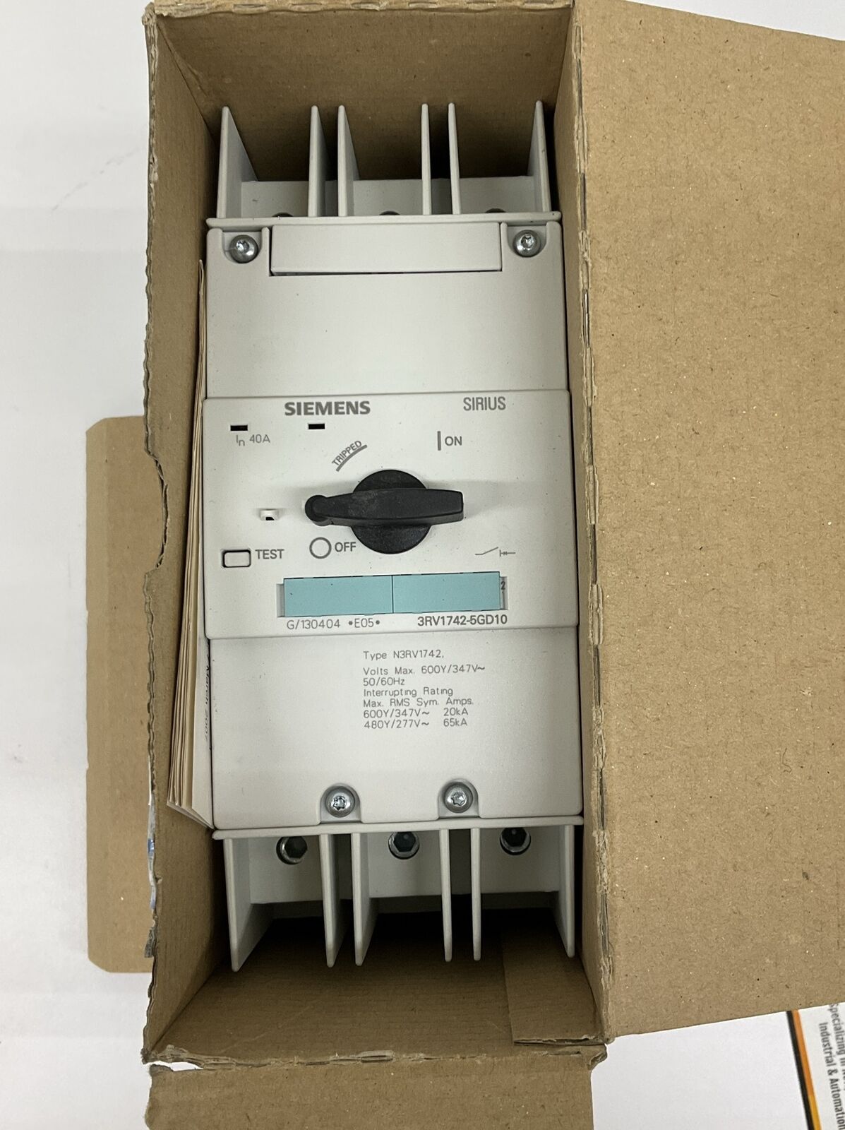 Siemens 3RV1742-5GD10 40A Motor Protector Circuit Breaker NEW (OV113) - 0