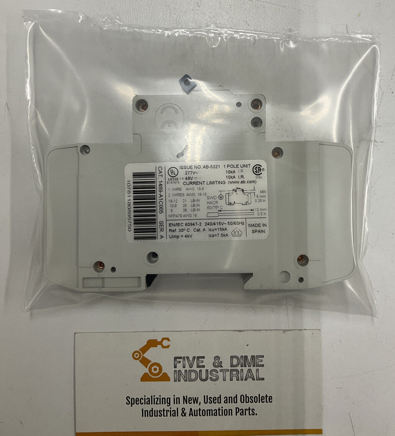 Allen Bradley New 1489-A1C005 Ser. A Din Mount Circuit Breaker 0.5 Amp (CL163)