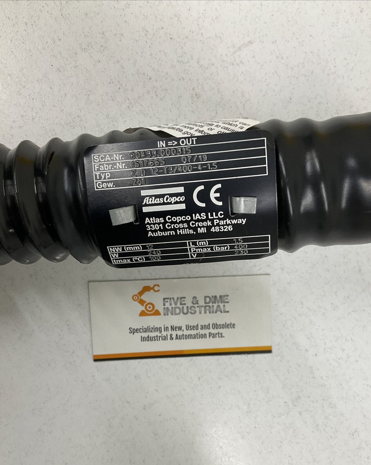 Atlas Copco 80433.000315 Heated Hose 230V 240W 1.5 Meters  (BK122)