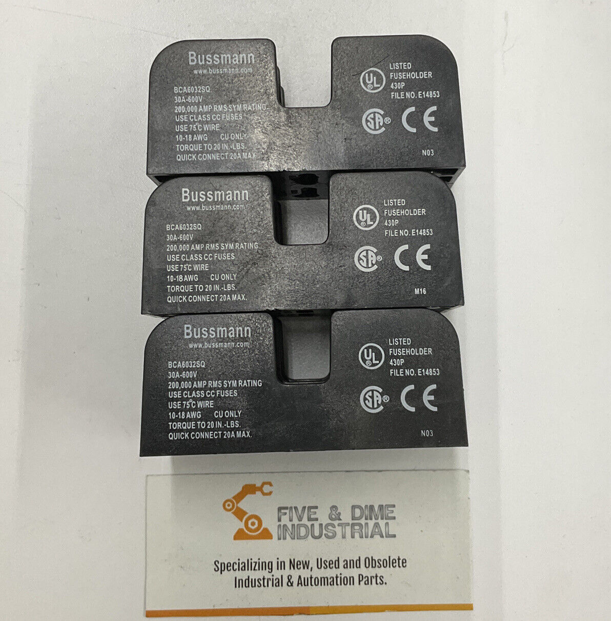 Bussmann BCA6032SQ Lot of (3) 2-Pole Fuse Holder 30A 600V (CL283)