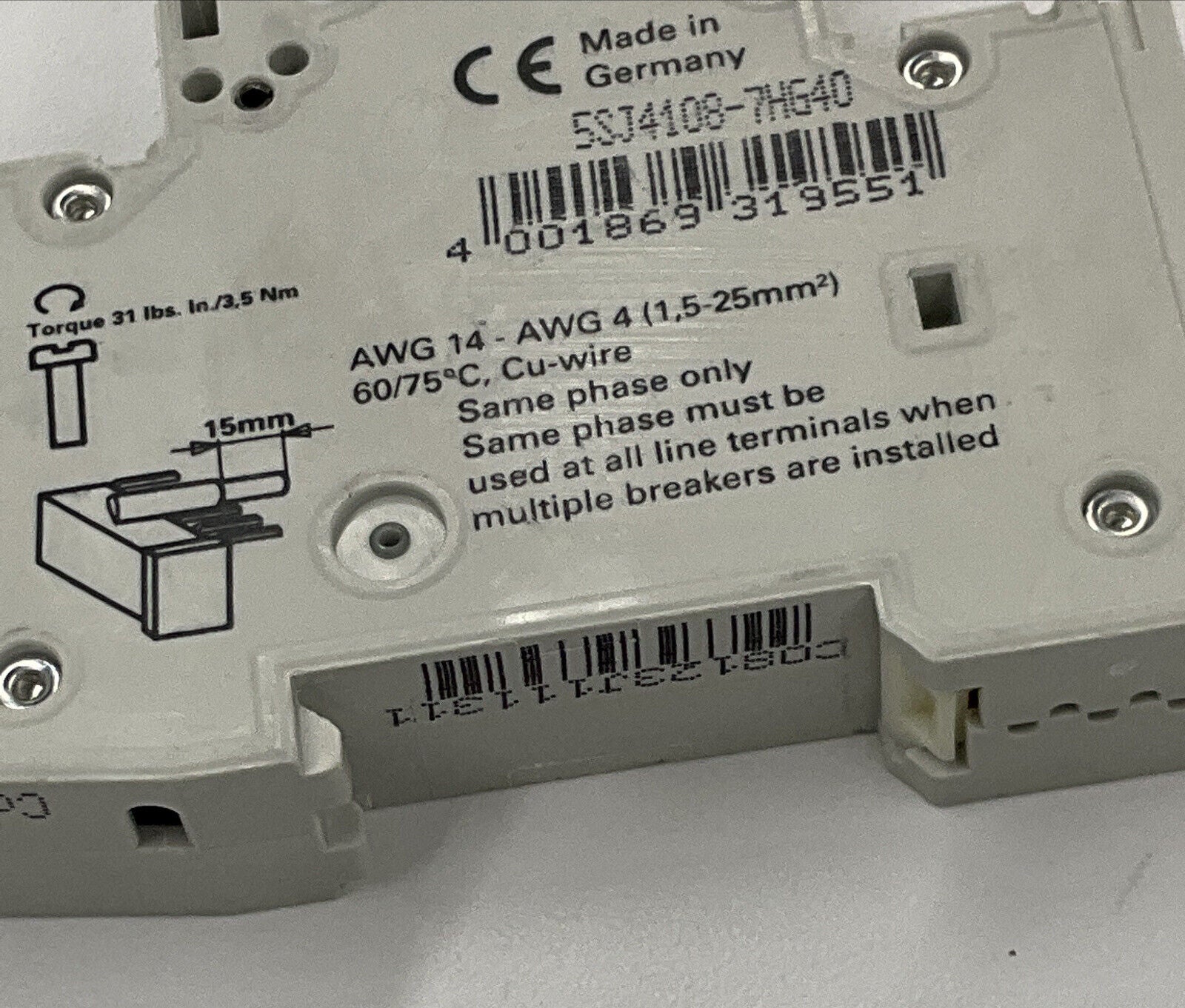 Siemens New 5SJ4108-7HG40 8 Amp Type HSJ Circuit Breaker DIN Mount (BK145)