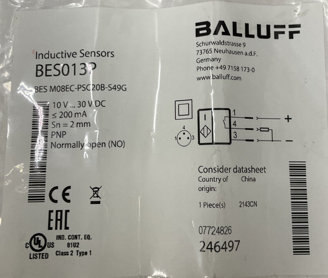 Balluff BES013P/ BESM08BC PSC20B-549G New Inductive Sensor 10-30VDC (GR182)