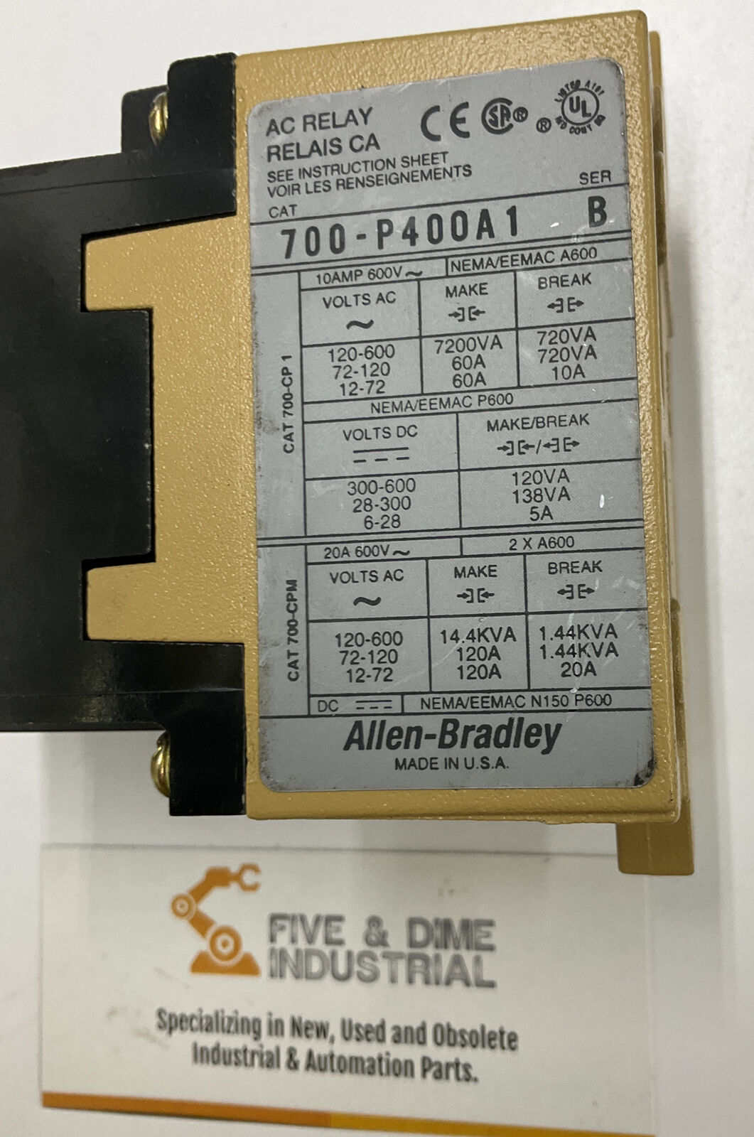 Allen Bradley 700-P400A1 Ser. B 4-Pole Control Relay (CL194)