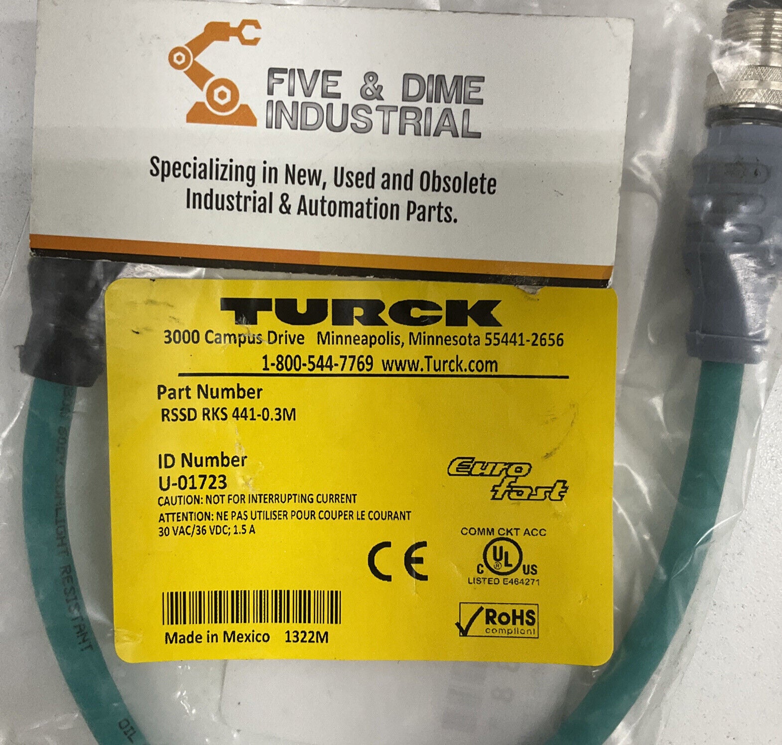 Turck RSSD RKS 441- 0.3M Eurofast Double End Cordset U-01723 (BL161)