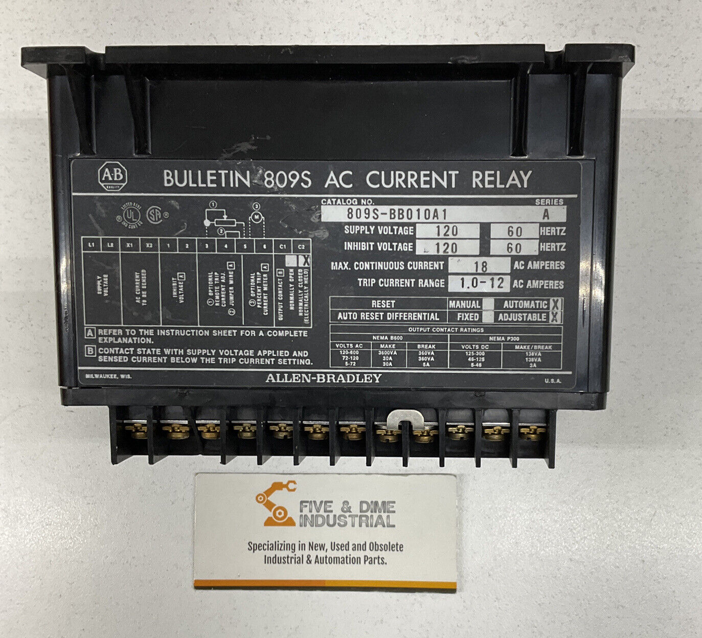 Allen Bradley 809S-BB010A1 New Ser A  AC Current Relay (RE228)