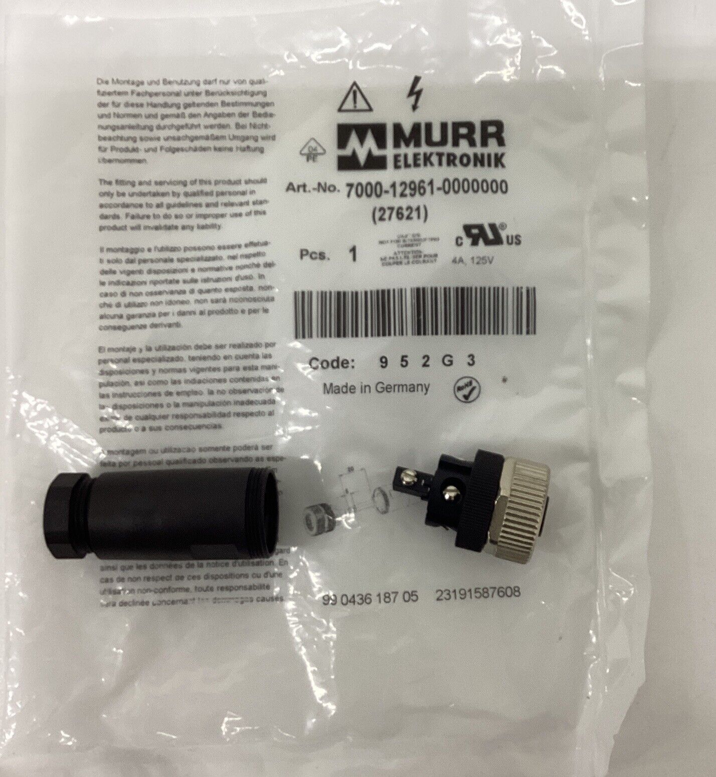 Murr 7000-12961-0000000 M12, Female Screw Type Field Connector (CBL126)