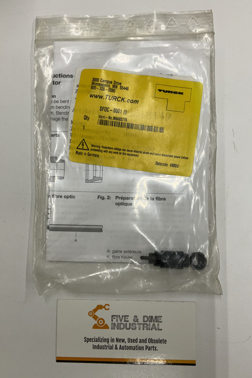 Turck ELEKTRONIK SFOC0001 M6603775 FIBER OPTIC CONNECTOR (RE122)