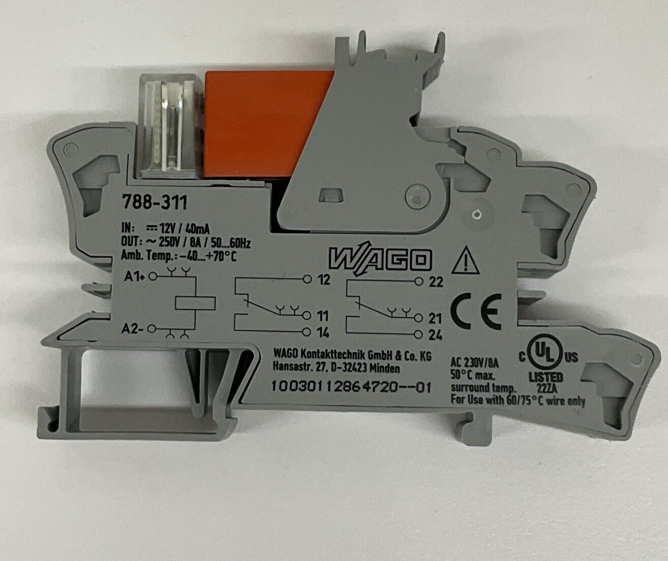 Wago 788-311 Relay Holder w/ Schrack RT424012 (BL278)