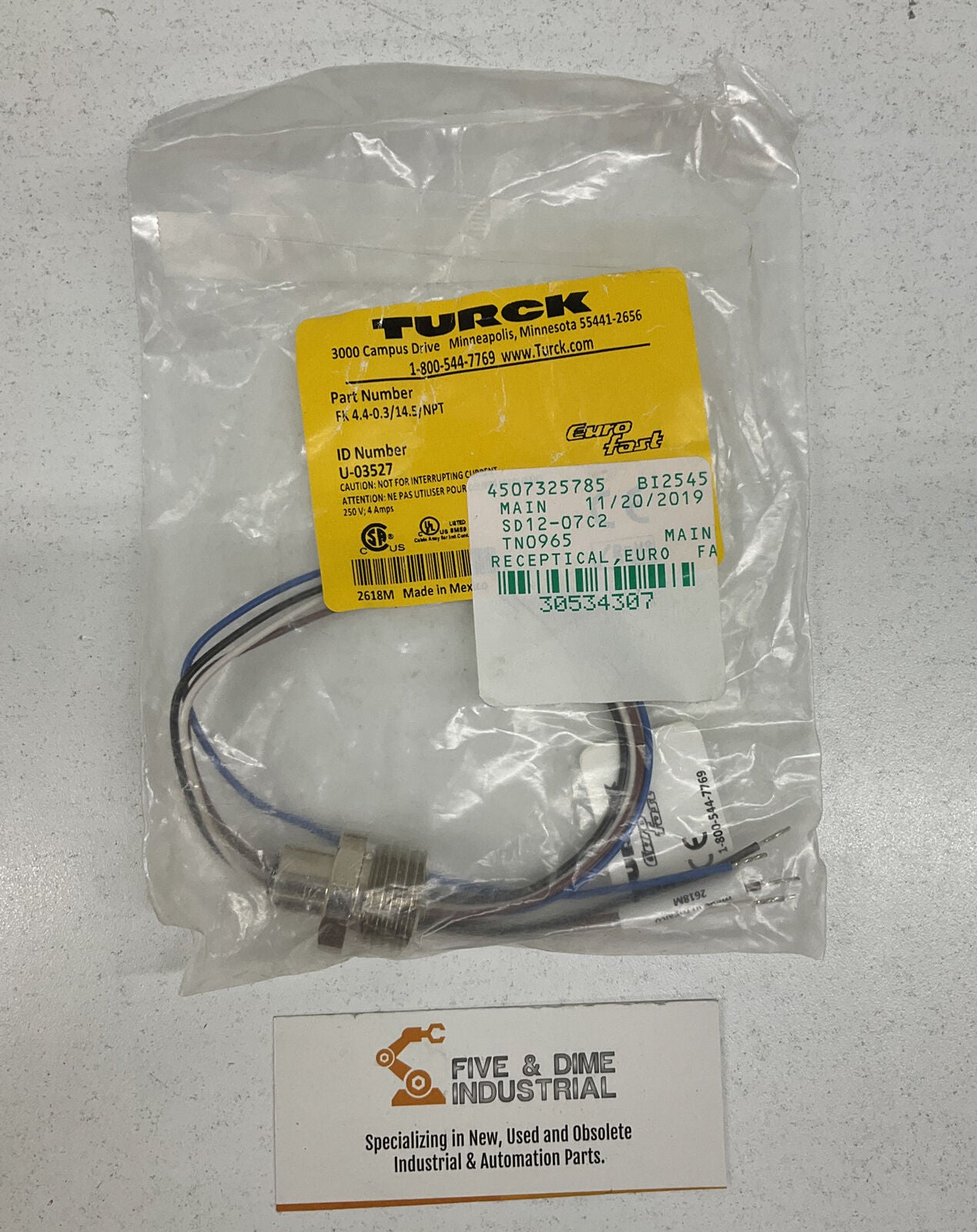 Turck 4-wire Receptacle 3M Harness FK 4.4-0.3/14.5/NPT  (YE111)