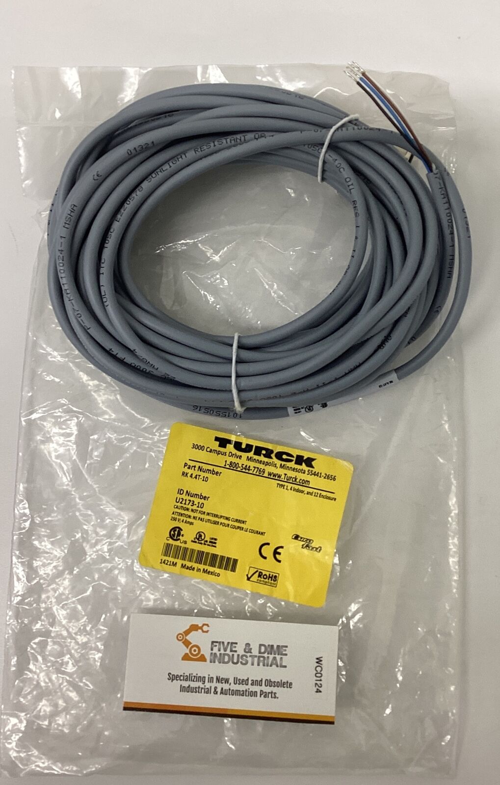 Turck RK4.4T-10  U2173-10 4-Wire Cable Cordset 10-Meters (CBL160)