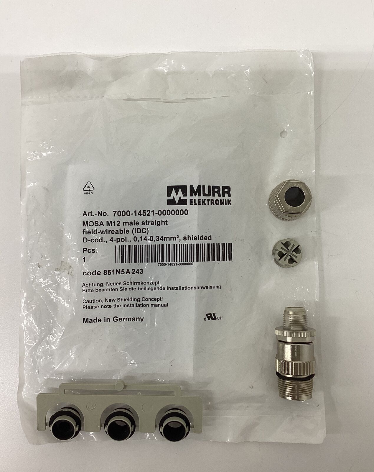 Murr 7000-14521-0000000 Mosa M12 Male Straight Field Connector (GR161)