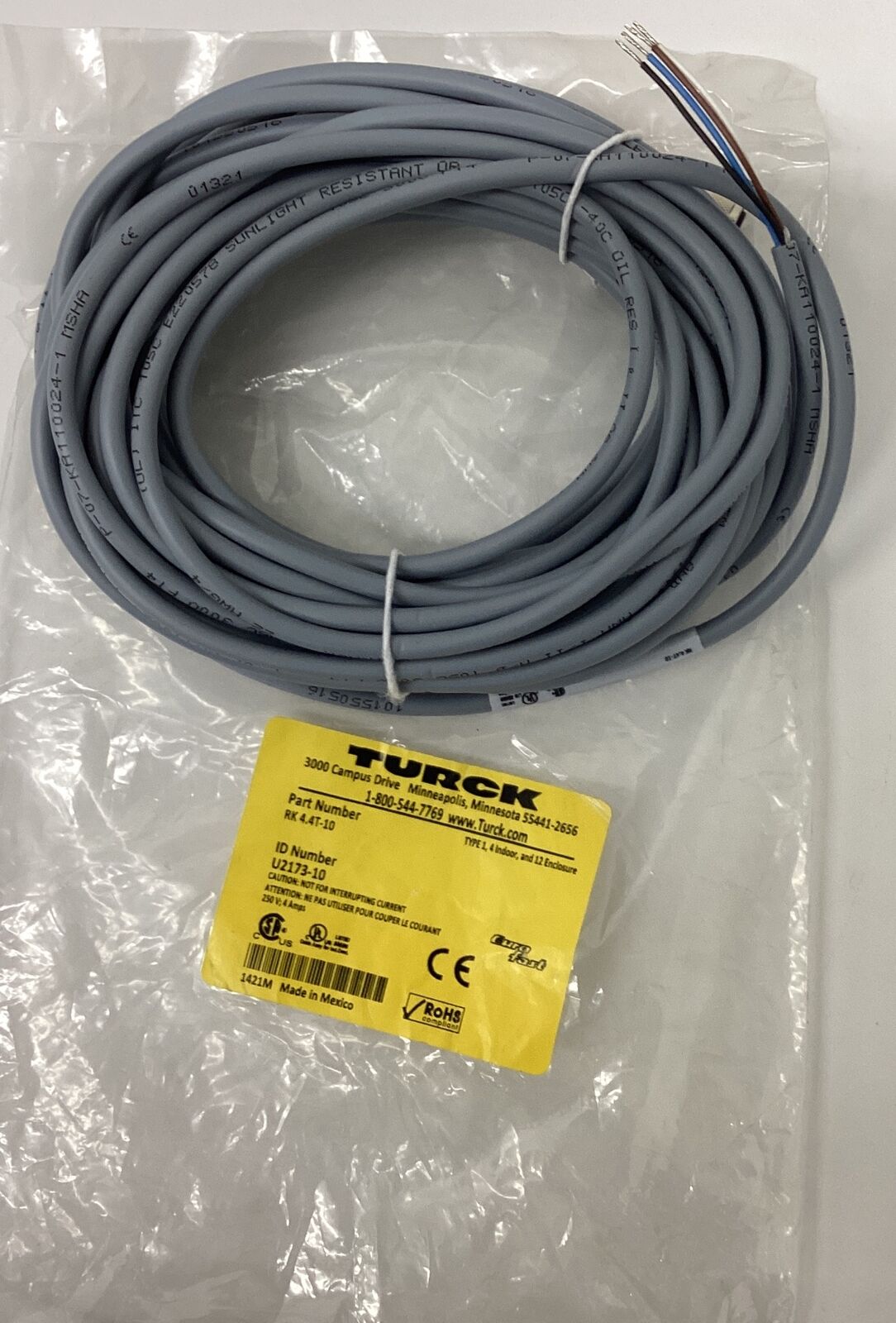 Turck RK4.4T-10  U2173-10 4-Wire Cable Cordset 10-Meters (CBL160) - 0