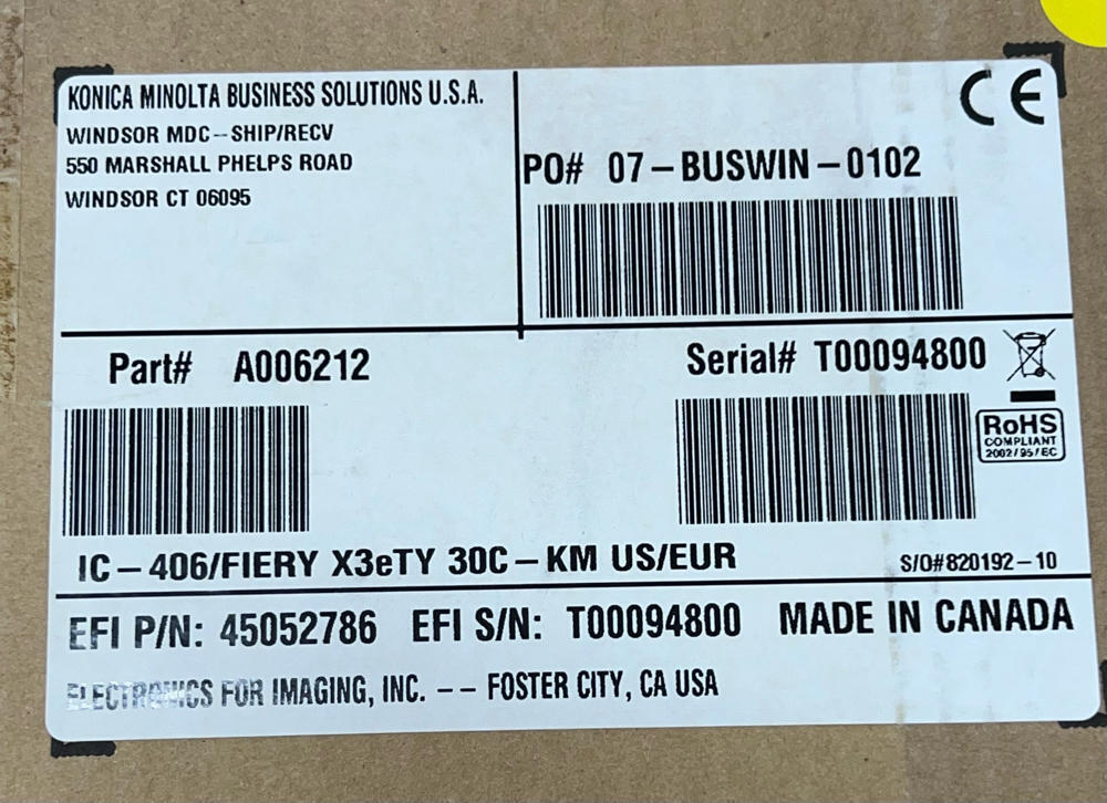 Konica Minolta A006212 IC-406 EFI Fiery Controller Bizhub C352P