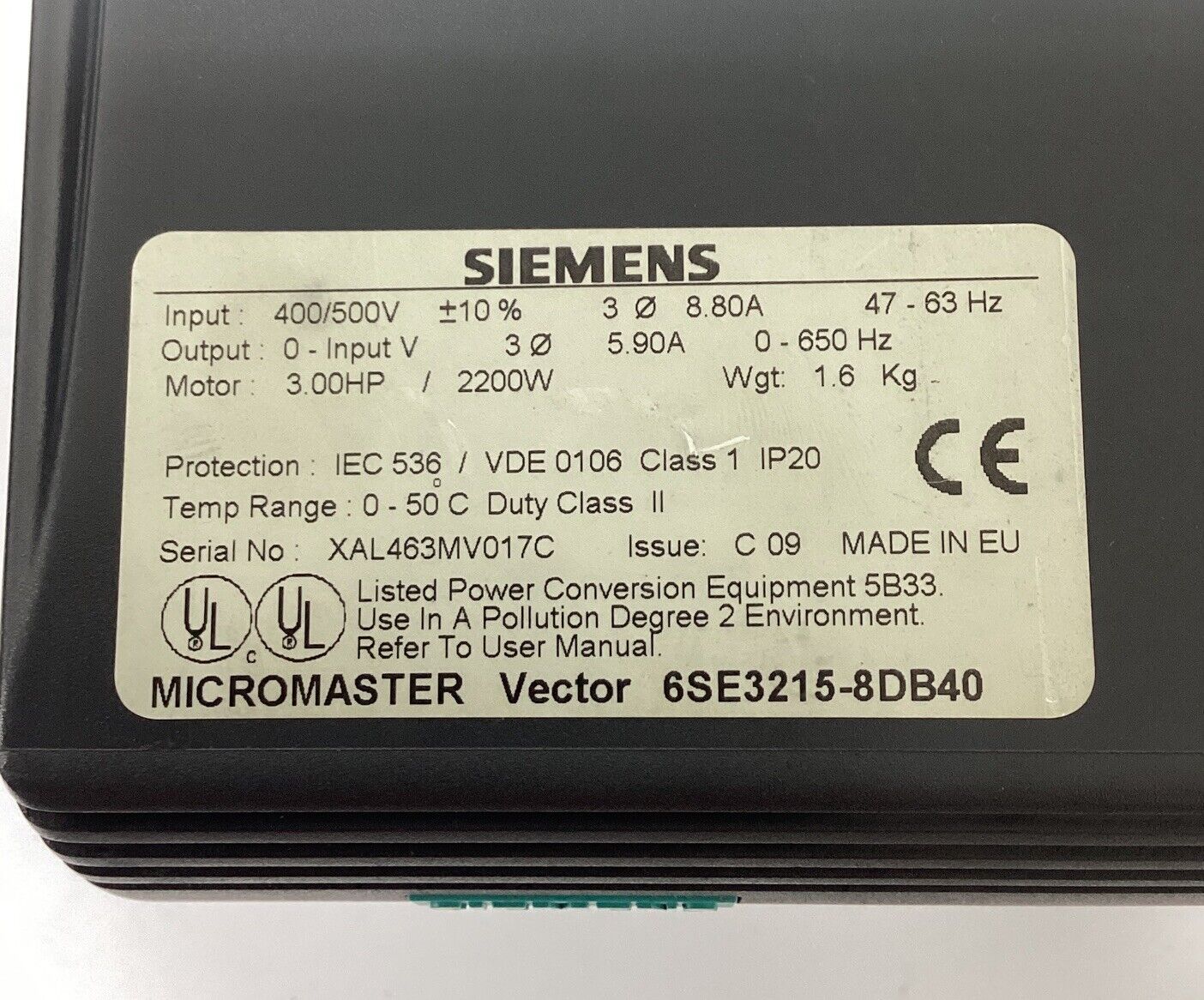 Siemens 6SE3215-8DB40 Micromaster Vector Servo Drive 3HP / 2200W LAST ONE  OV133