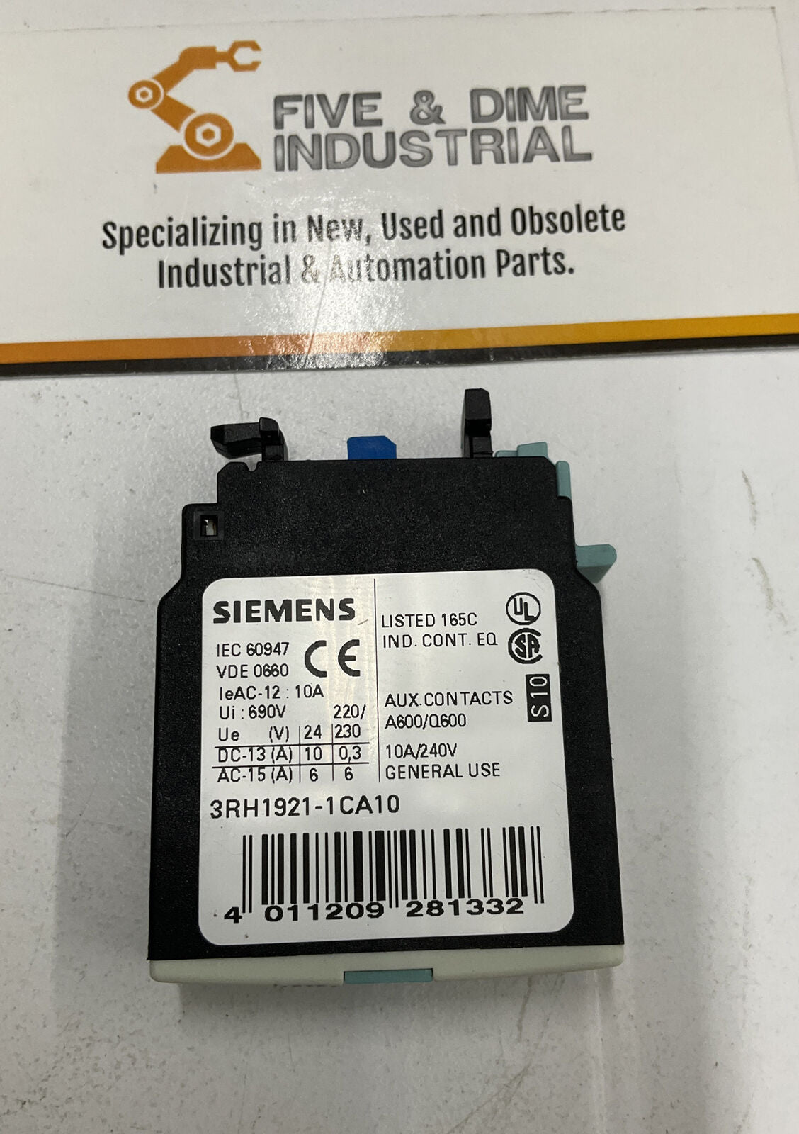 Siemens Lot of 5  3RH1921-1CA10 Axillary Contact 10A / 240V (CL173)