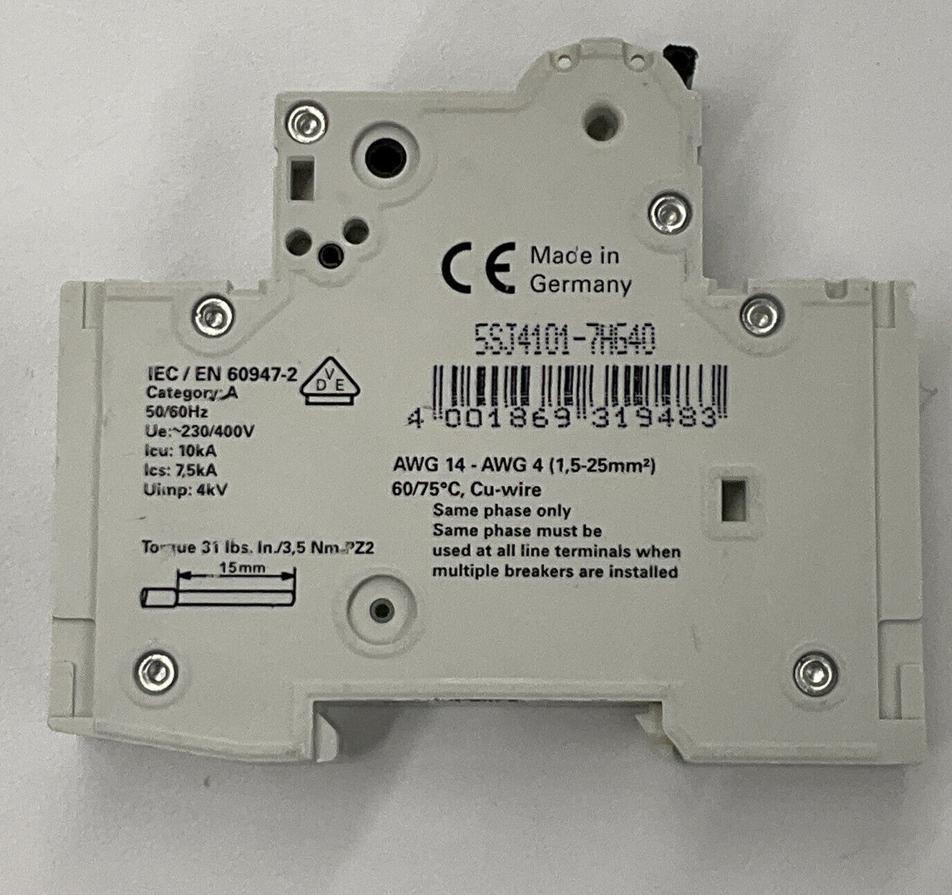 Siemens New 5SJ4101-7HG40 1 Amp Type HSJ Circuit Breaker DIN Mount (BL245)