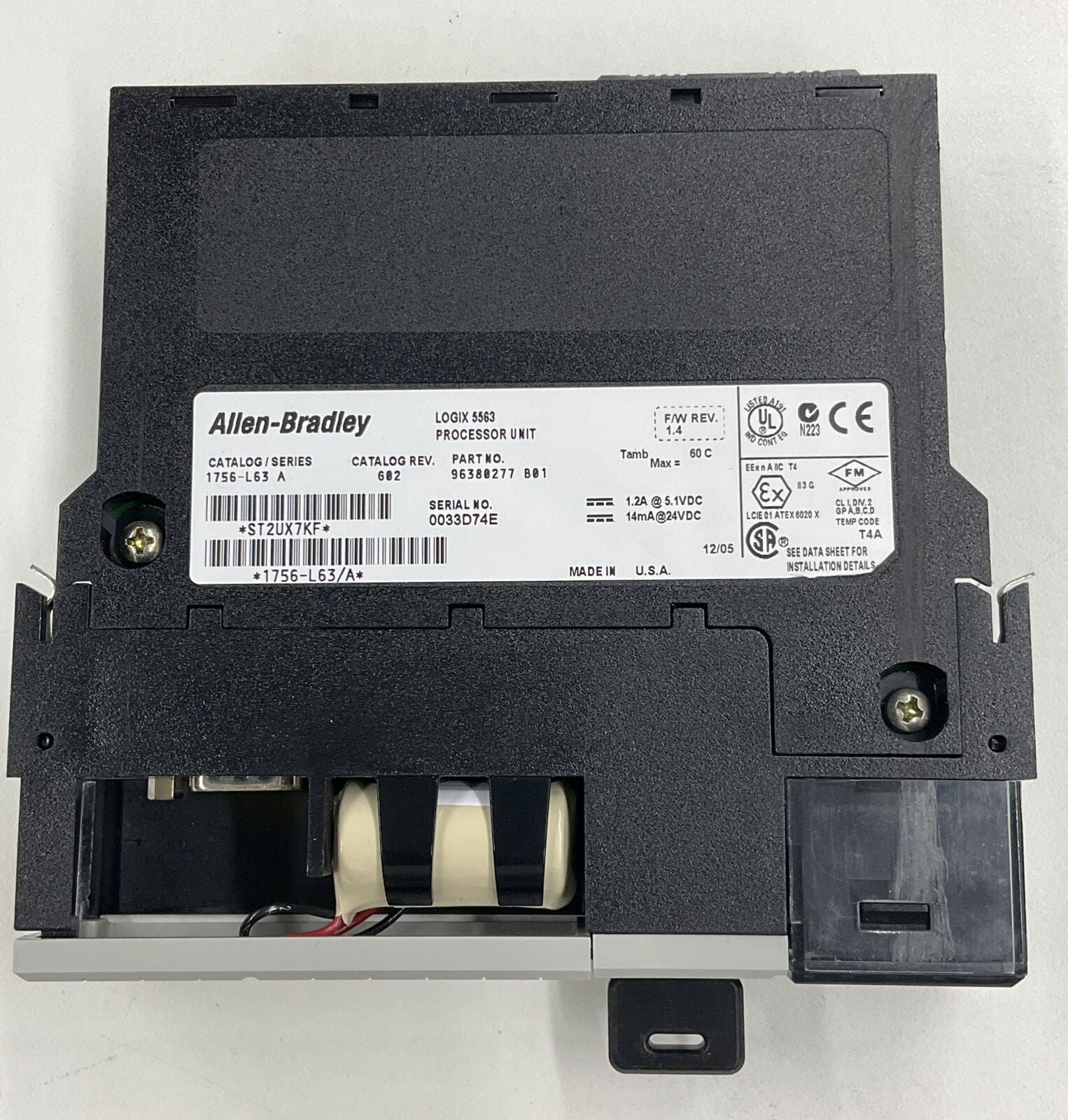 Allen Bradley 1756-L63 Ser. A ControlLogix PLC Processor 5563 FW Rev 1.4 (CL260)