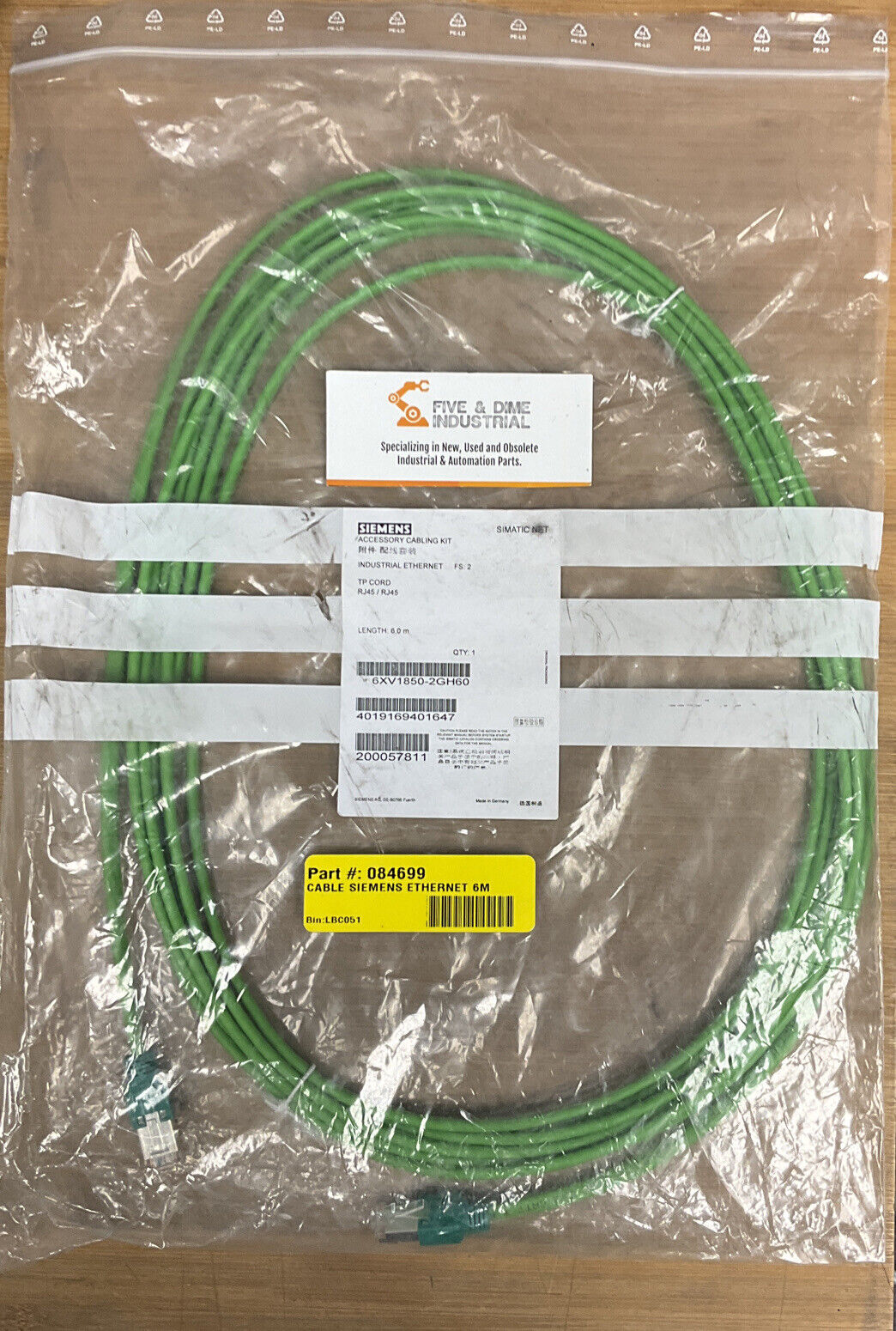 Siemens 6XV1850-2GH60 ETHERNET CORDSET 6 METERS (CBL120)