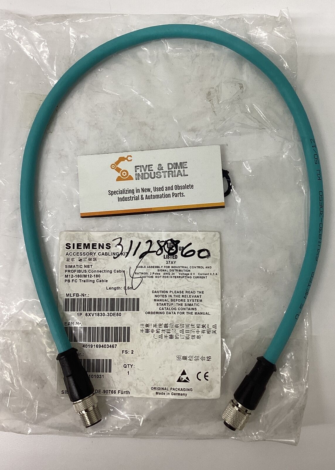 Siemens 6XV1830-3DE50 Profibus Cable 0.5 meter (CL119)