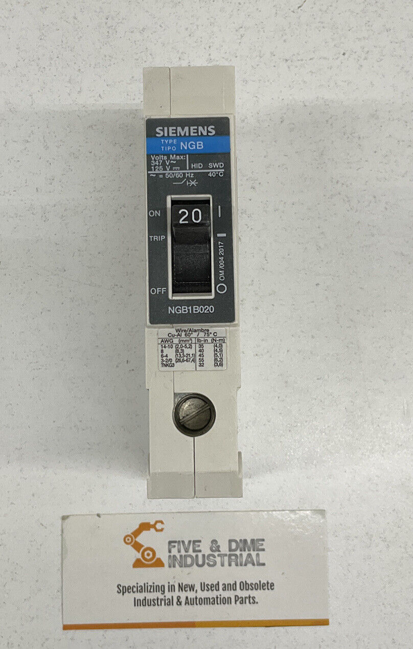 Siemens NGB1B020B 1 POLE 20A 277V  CIRCUIT BREAKER (BL214)