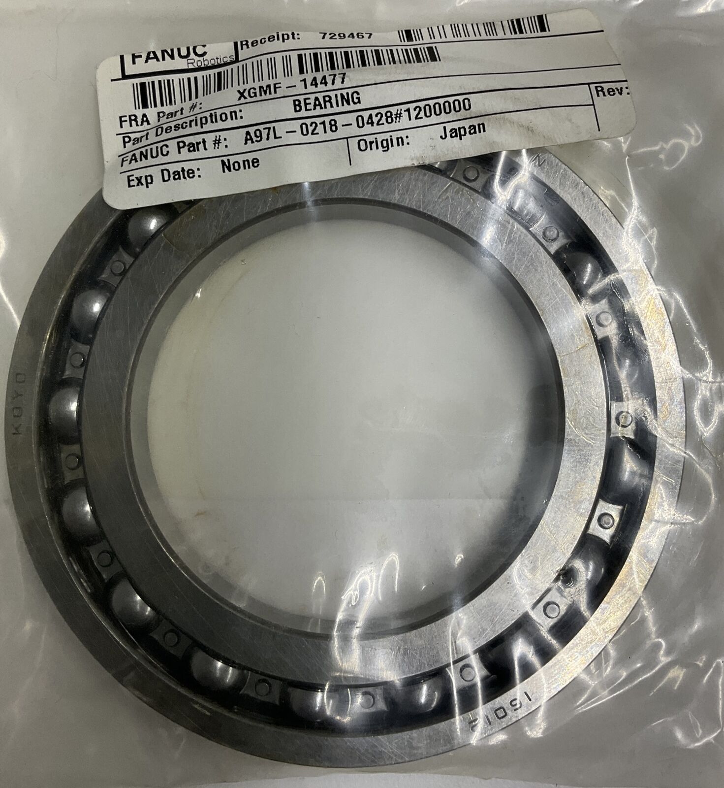 Fanuc A97L-0218-0428 #1200000 Bearing Koyo 16012 (GR165) - 0