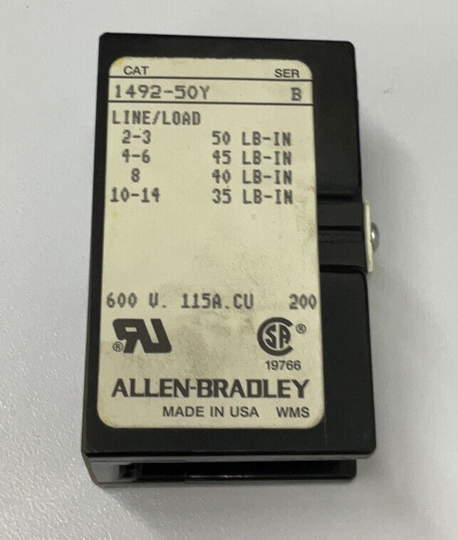 Allen Bradley 1492-50Y 1-Pole Power Terminal Block 600V (CL254)