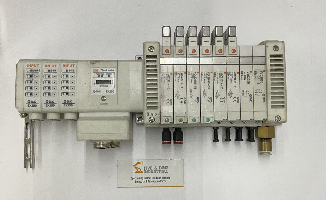 SMC EX250-SDN1-X122 DeviceNet w/ (3) IE2 Input Modules + 8 Various Valves CL280