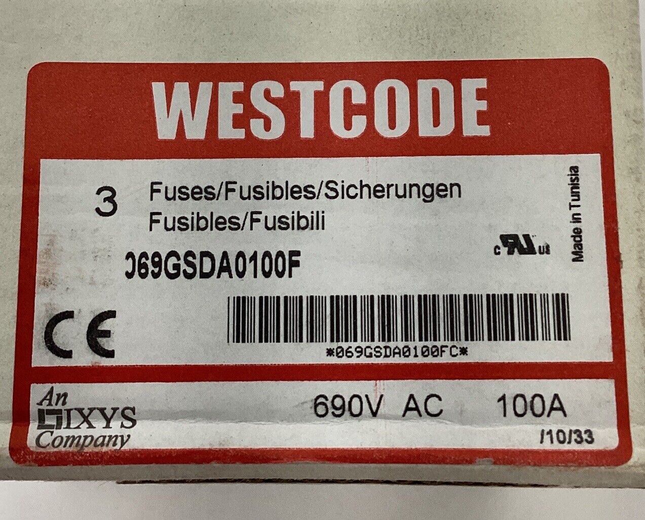 IXYS Westcode 069GSDA0100F 3-Pack 100A Protistor Fuses 690V Class gR (BK167)