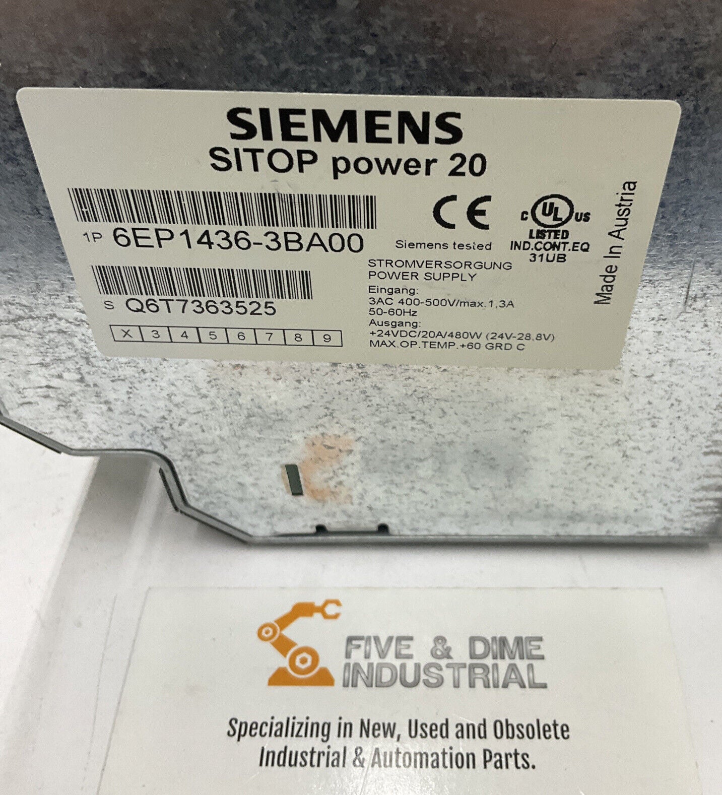 Siemens 6EP1436-3BA00 / Q6T7363525 SITOP Power 20 Power Supply (CL338)