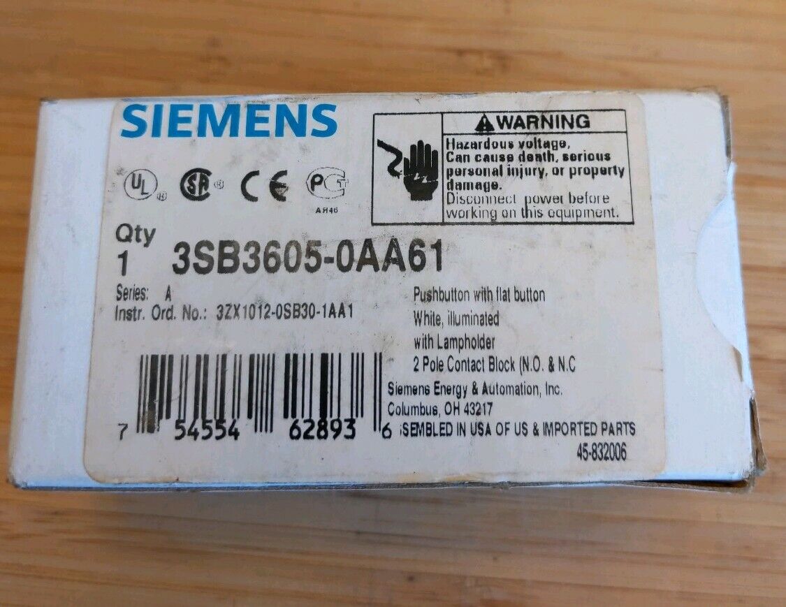 Siemens 3SB3605-0AA61 White Illuminated Pushbutton (YE100)