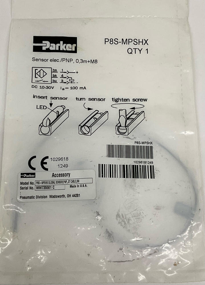 Parker P8S-MPSHX PNP Sensor 0.3M M8 10-30VDC