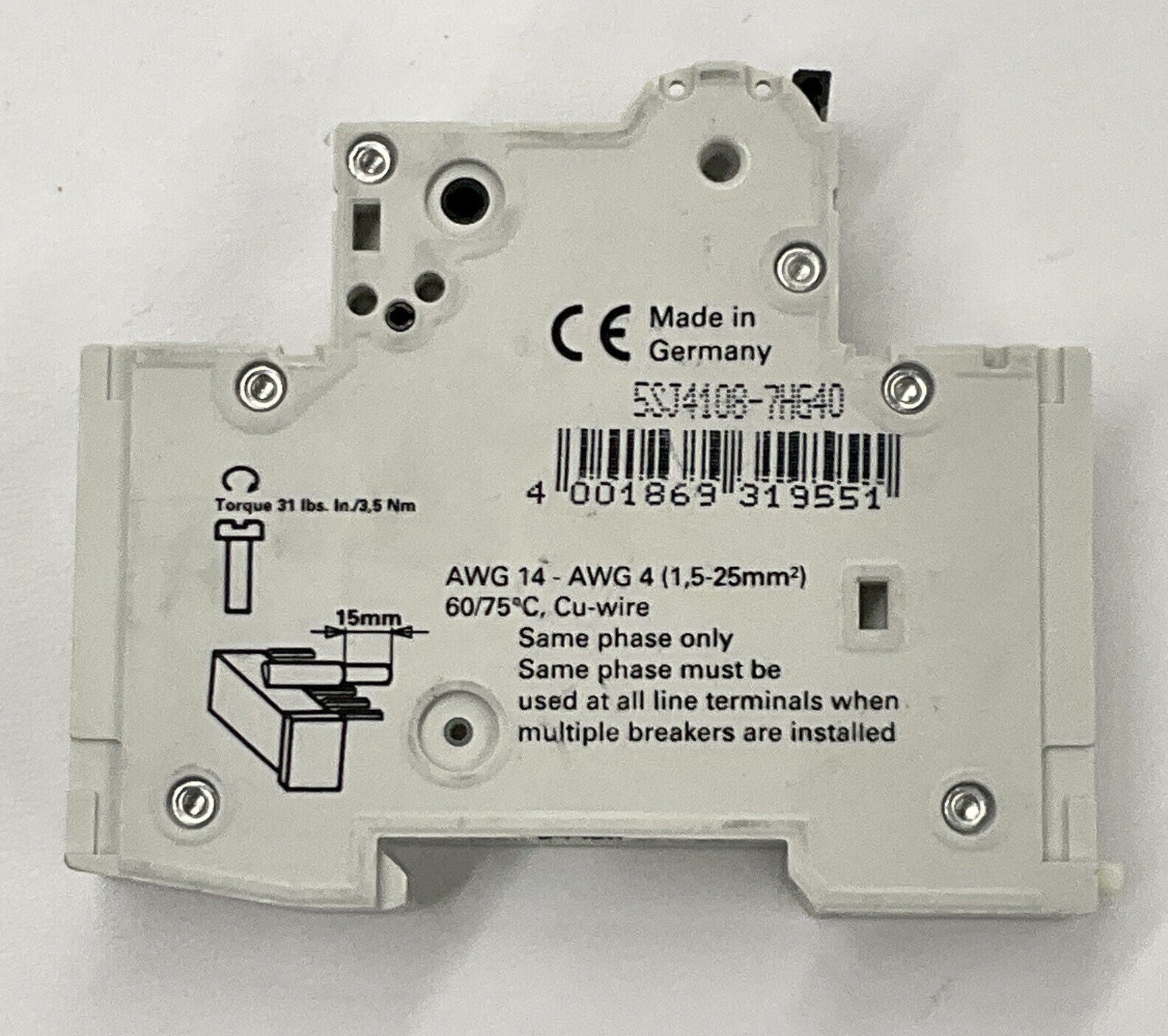 Siemens New 5SJ4108-7HG40 8 Amp Type HSJ Circuit Breaker DIN Mount (BK145)