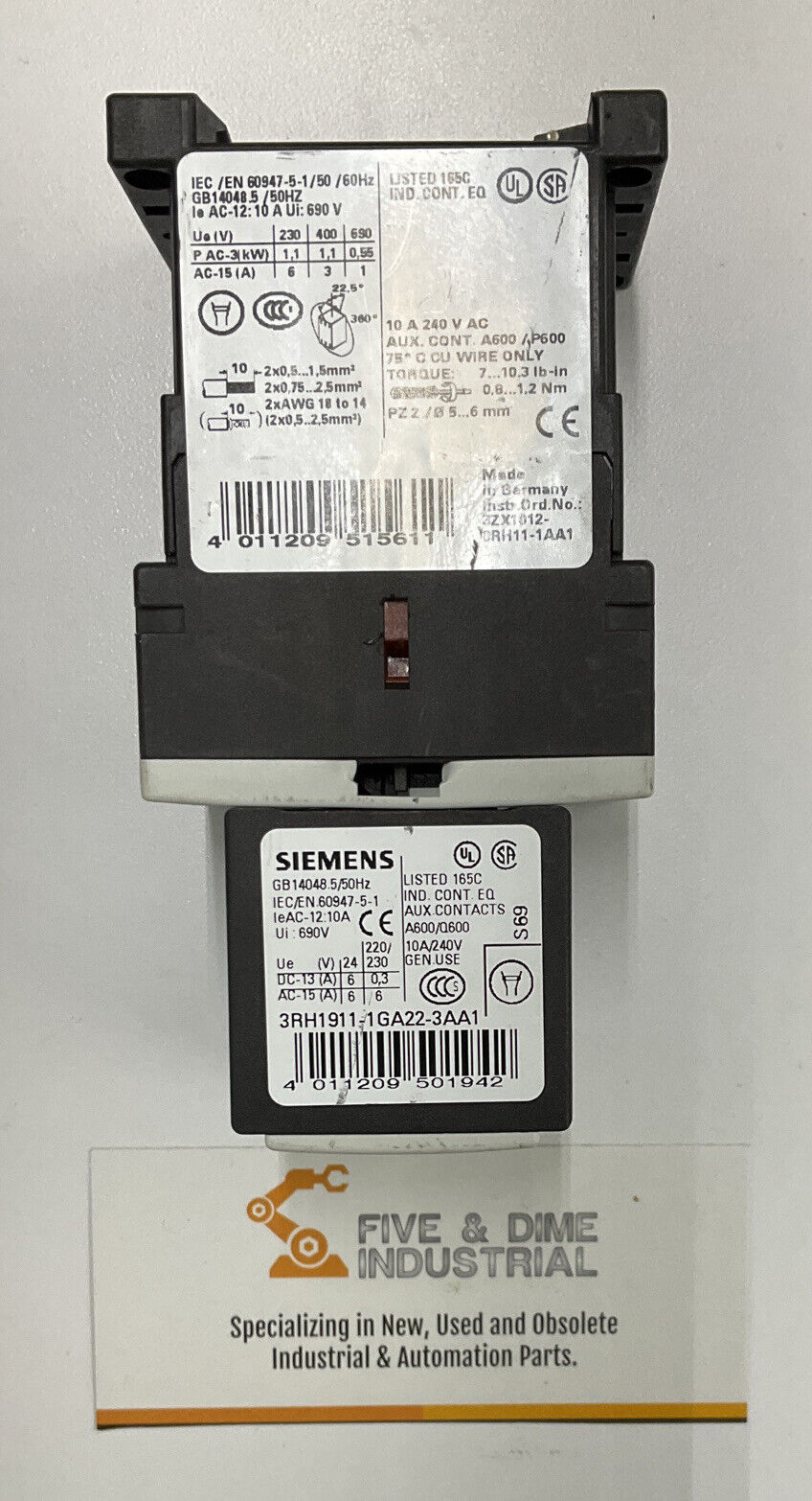 Siemens Sirus 3ZX1012-ORH11-1AA1 Contactor Block w/ 3RH1911-1GA22-3AAA1 (BL227)