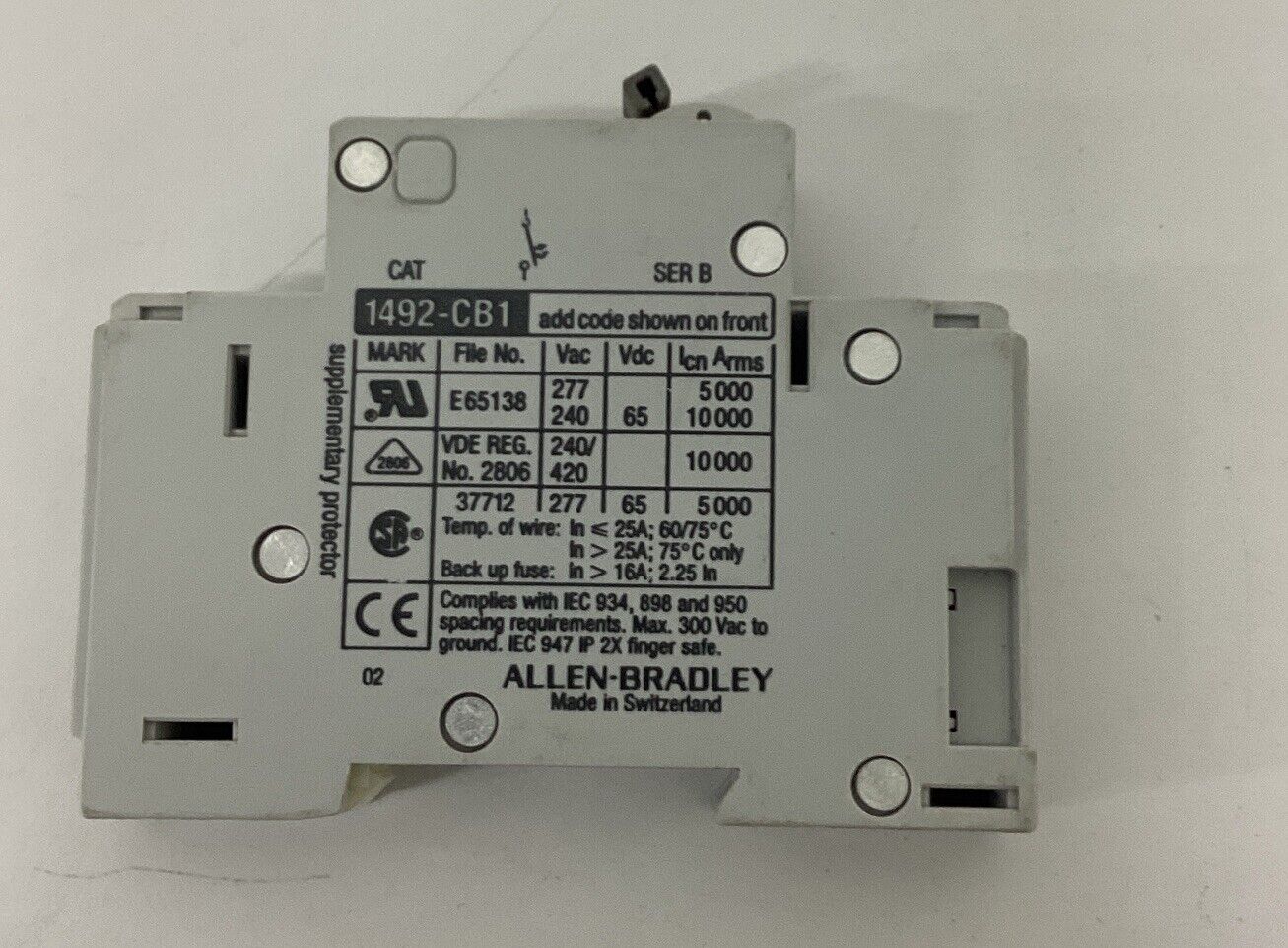 Allen Bradley 1492-CB1-G100 Din Mount 10A Circuit Breaker (YE220) - 0