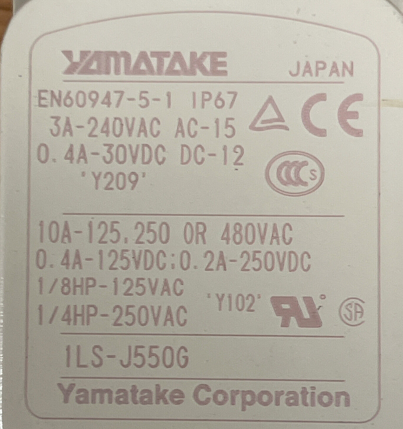 Yamatake 1LS-J550G Limit Switch 10A 125/250/480 VAC (BK108)