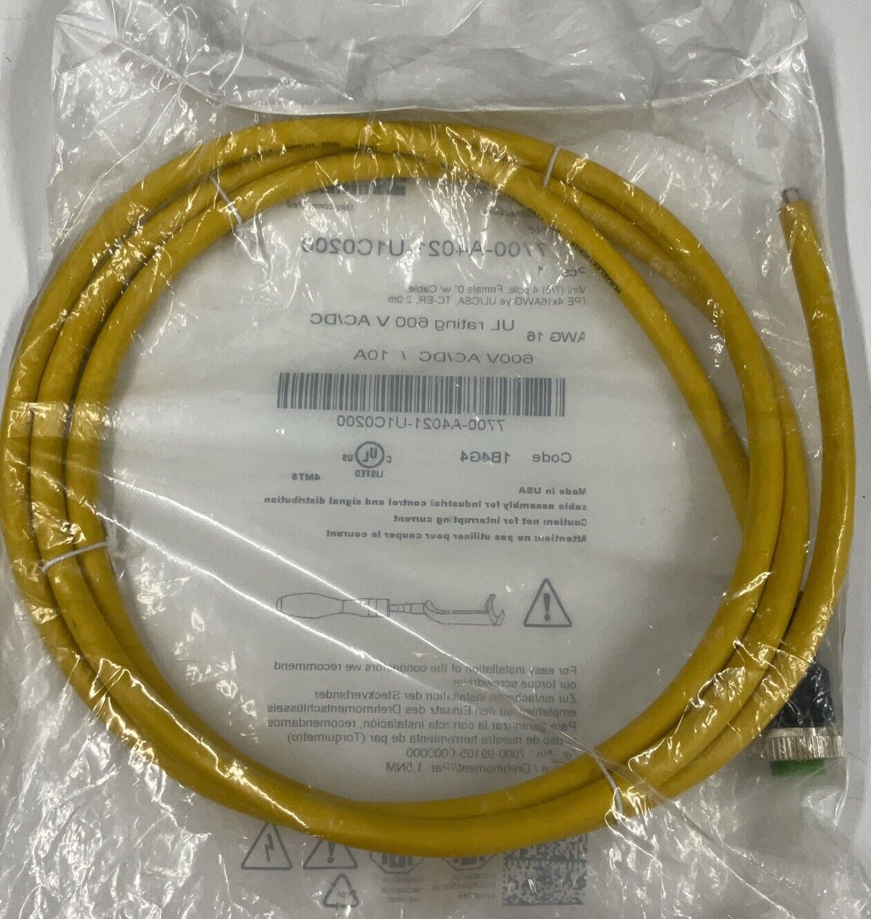 Murr 7700-A4021-U1C0200 Mini 7/8" 4-Pole, Female Power Cable 2 Meters (CBL144)