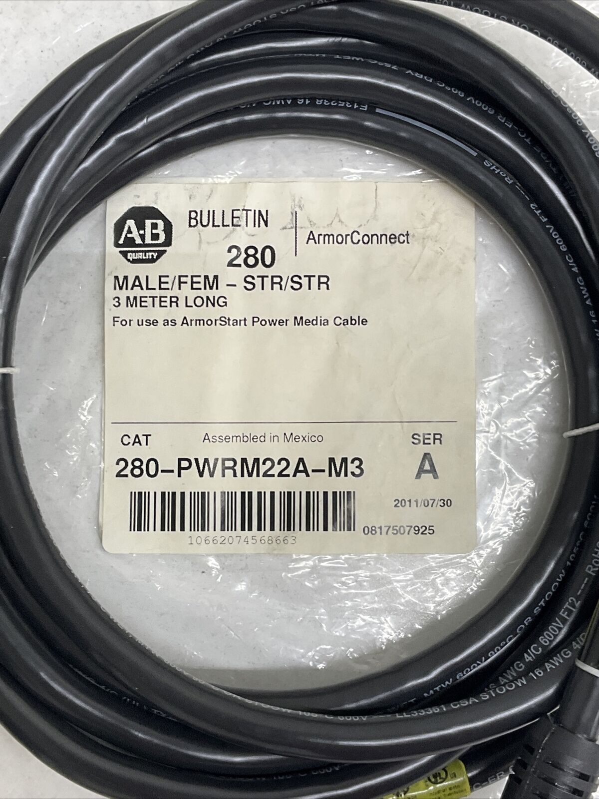 Allen Bradley 280-PWRM22A-M3 ArmorConnect Male/Female Cable 3M (CBL107)