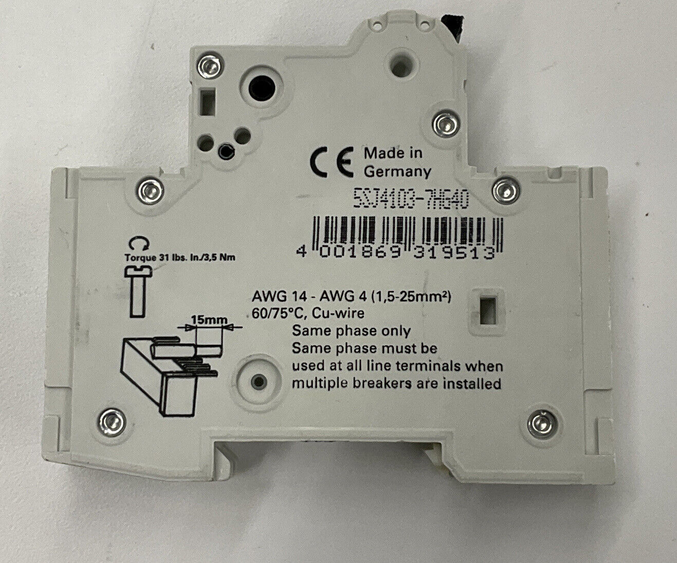 Siemens New 5SJ4103-7HG40 3 Amp Type HSJ Circuit Breaker DIN Mount (RE236)