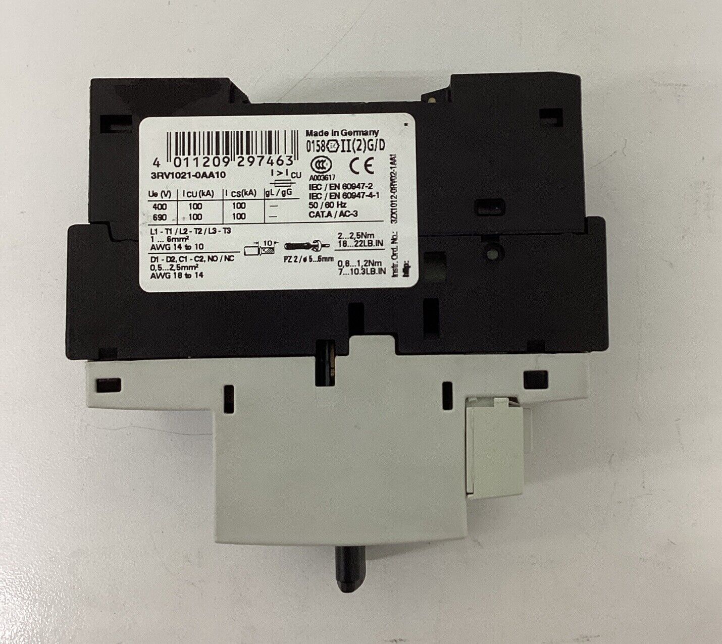 Siemens 3RV1021-0AA10 Motor Circuit Breaker 0.11-0.16 Amps (BK172) - 0