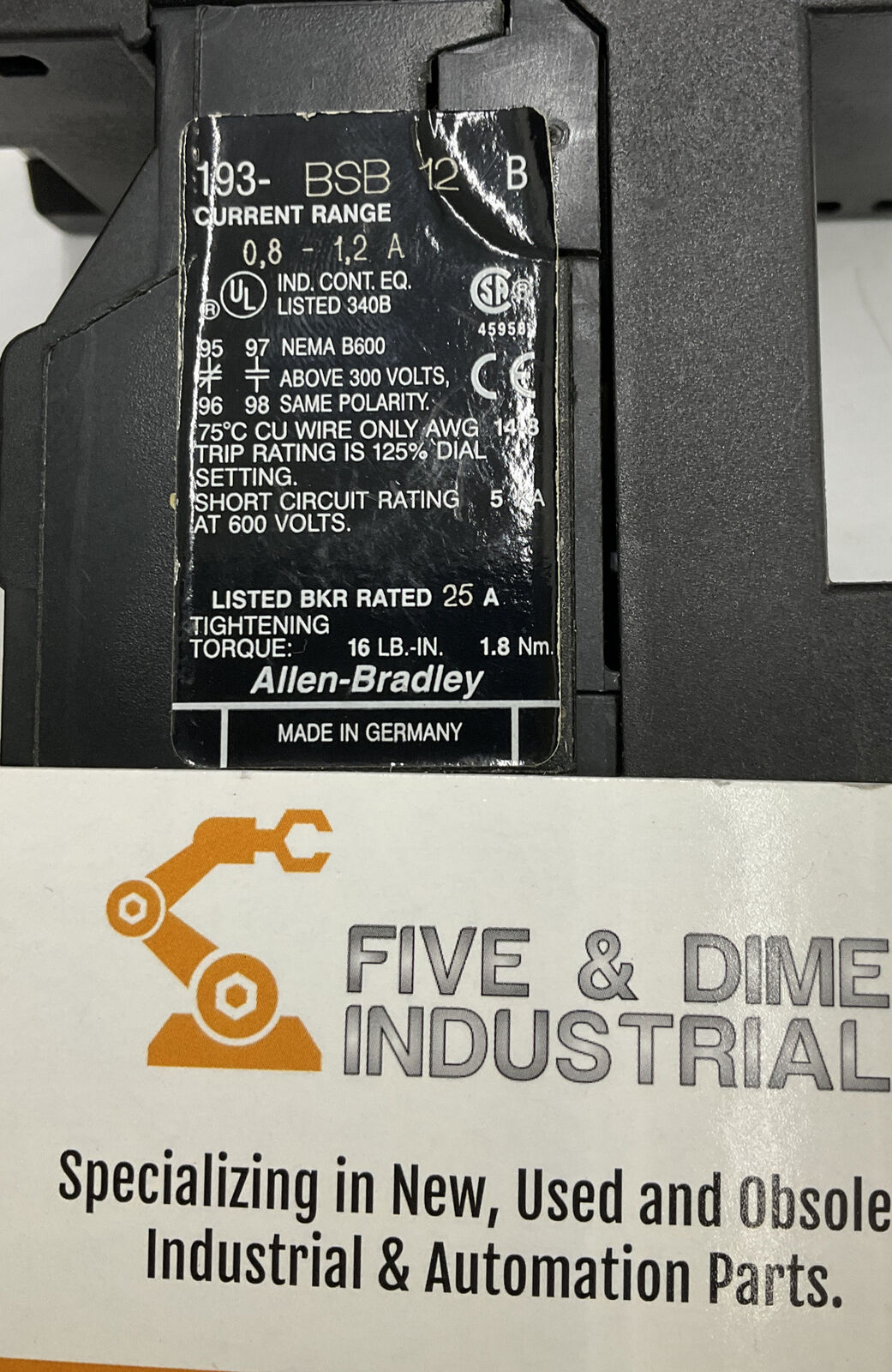 Allen Bradley 193-BSB12 Ser. B Overload Relay 0.8-1.2A w/ 193-BPM1 Adapter CL124