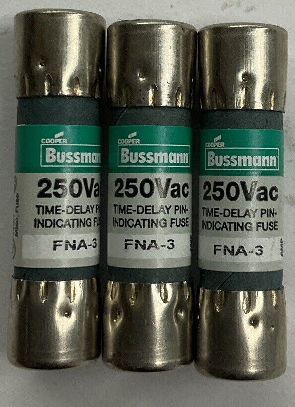 Bussman FNA-3 Lot of 3 Time Delay Pin Indicating Fuses 3A (RE 151)