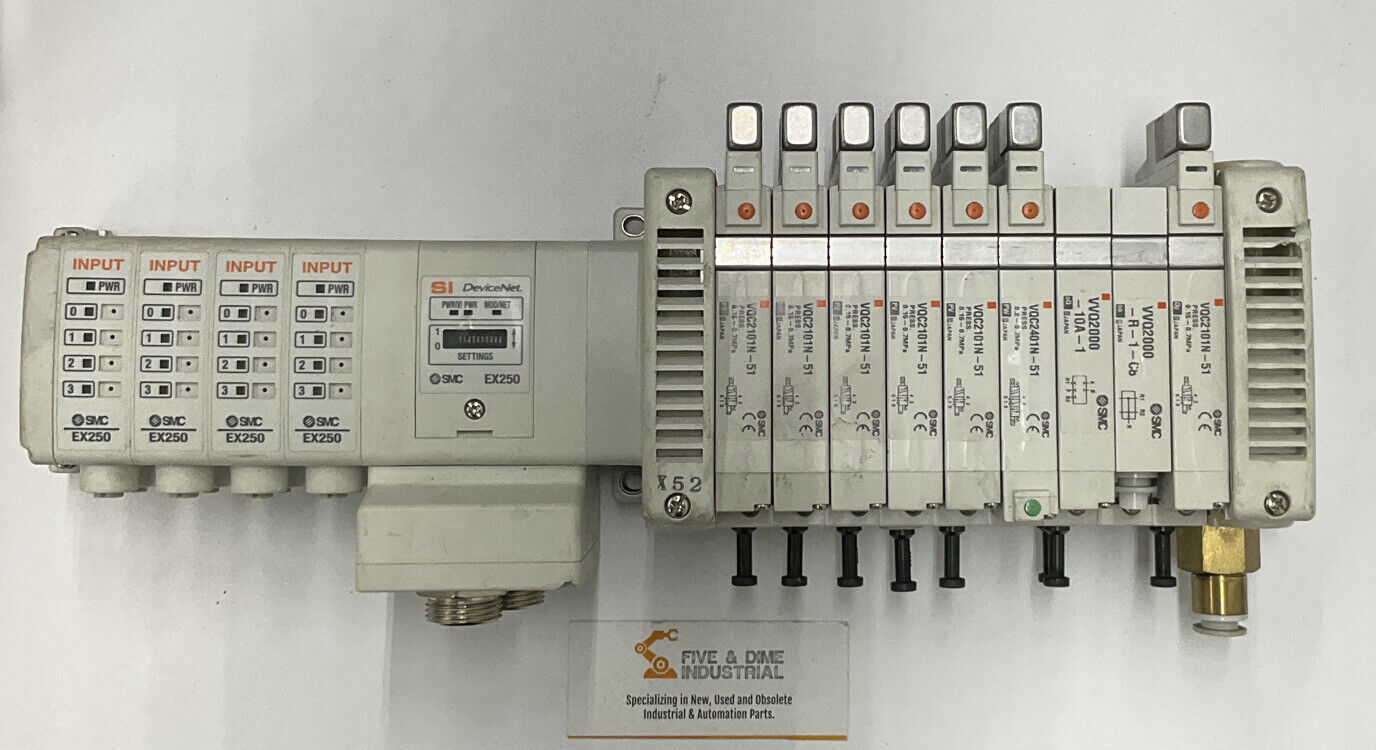 SMC EX250-SDN1-X122 DeviceNet w/ (4) IE2 Input Modules + 8 Various Valves CL286