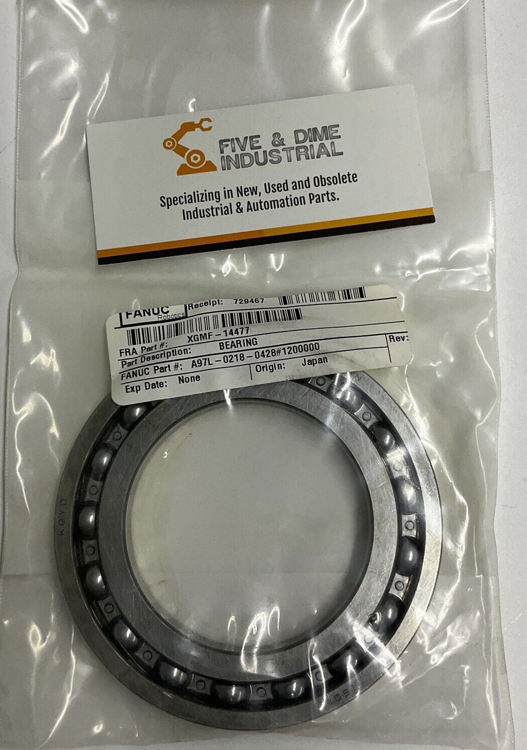 Fanuc A97L-0218-0428 #1200000 Bearing Koyo 16012 (GR165)