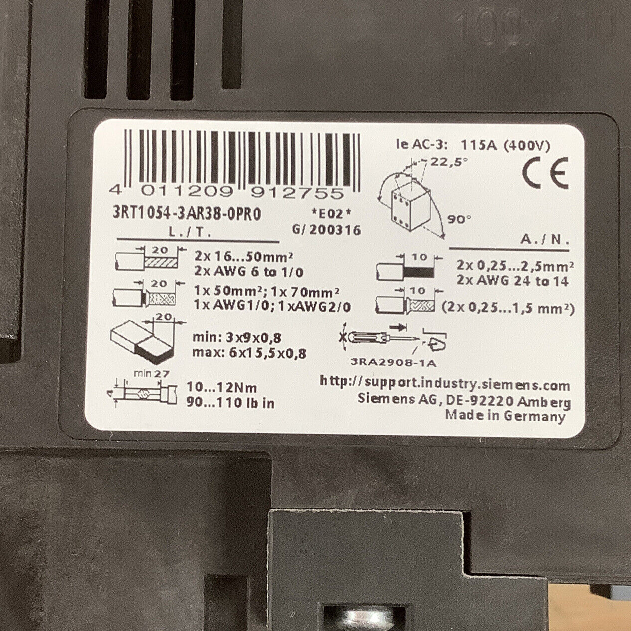 Siemens Contactor  3RT1054-3AR38-0PR0 3-Phase (GR190)