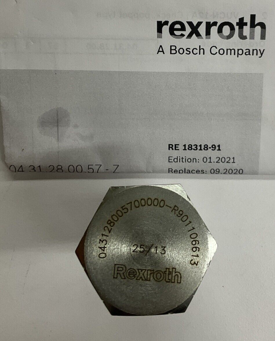 Rexroth R901106613 Poppet Check Valve Size 12, 15 PSI Cracking Pressure (BL299)