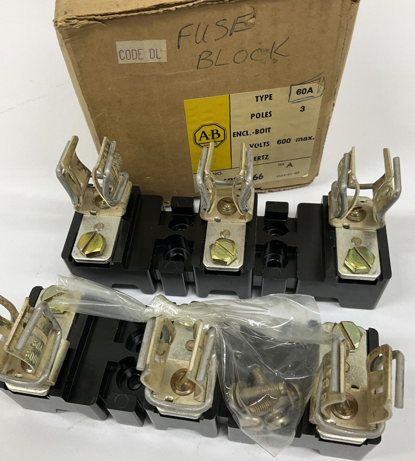 Allen Bradley 1491-N266 Ser. A Fuse Block 60A Class H&J Fuse 600V 3 Pole (OV116) - 0