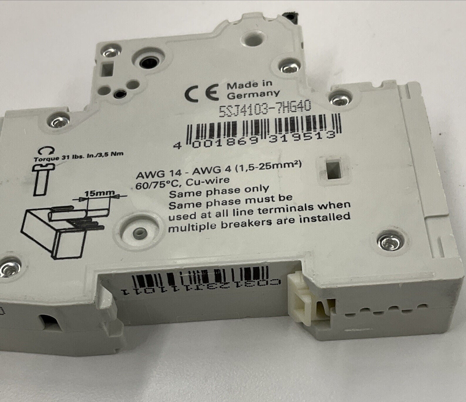 Siemens New 5SJ4103-7HG40 3 Amp Type HSJ Circuit Breaker DIN Mount (RE236)